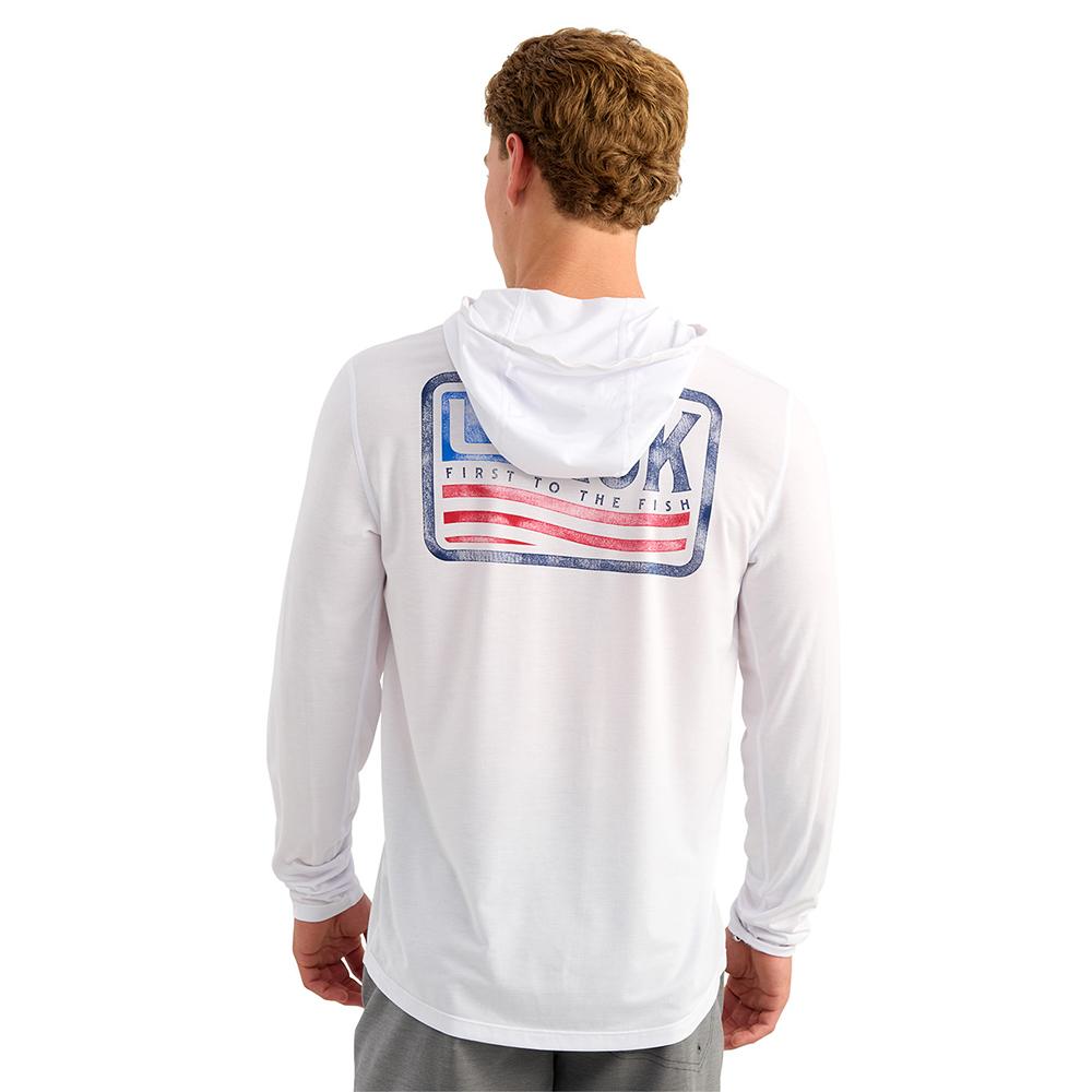 Chattanooga Huk Drift Hoodie white lightweight long sleeve sweatshirt, size small, designed for performance and comfort.