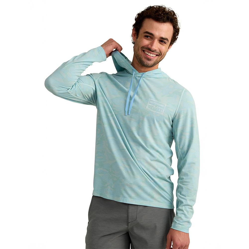 Chattanooga Huk Drift printed hoodie in Heron Blue, lightweight long sleeve pullover sweatshirt for women, size S.