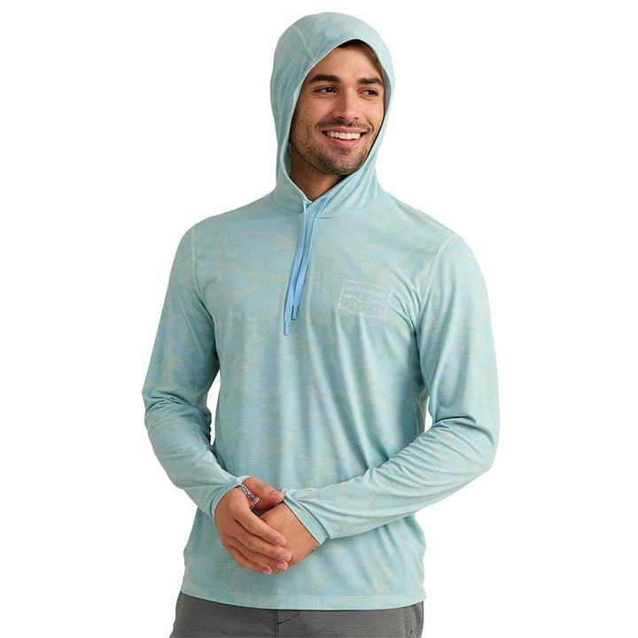 Chattanooga Huk Drift printed hoodie in Heron Blue, lightweight long sleeve pullover sweatshirt, size S, featuring a stylish design.