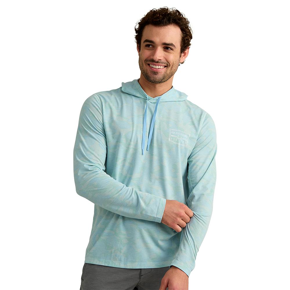 Chattanooga Huk Drift printed hoodie in Heron Blue, lightweight long sleeve pullover sweatshirt, size S.