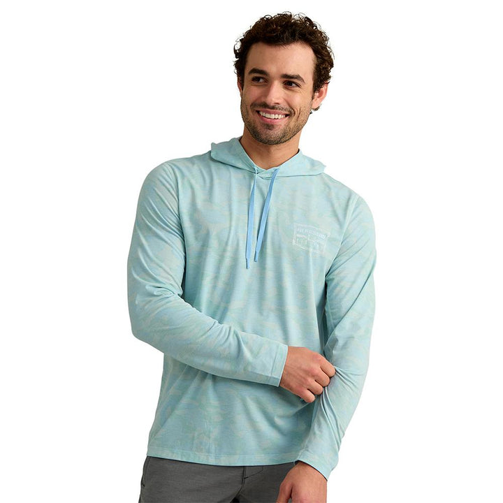 Chattanooga Huk Drift printed hoodie in Heron Blue, lightweight long sleeve pullover sweatshirt, size S.