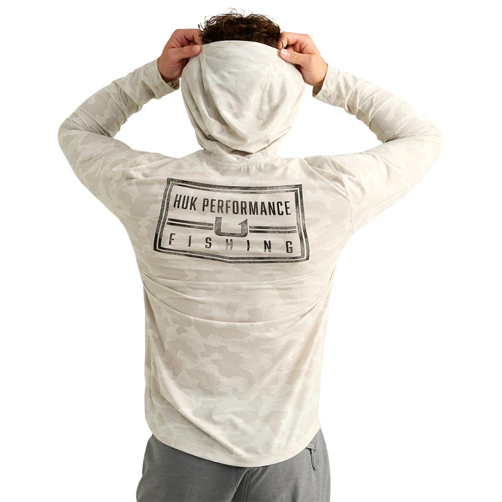 Chattanooga Huk Drift printed hoodie in Silver Birch with long sleeves, lightweight pullover sweatshirt, size M.