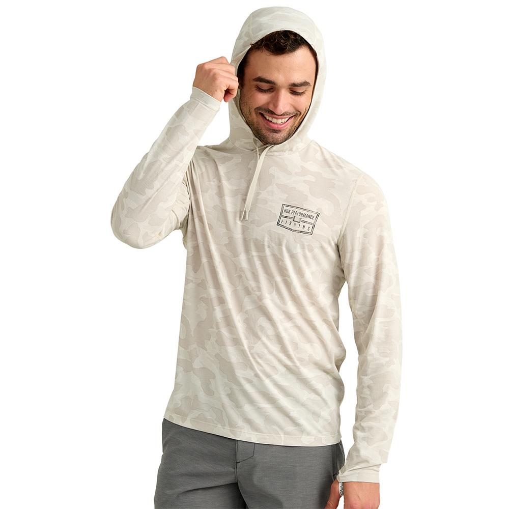 Chattanooga Huk Drift printed hoodie in Silver Birch, lightweight pullover sweatshirt with long sleeves, size M.