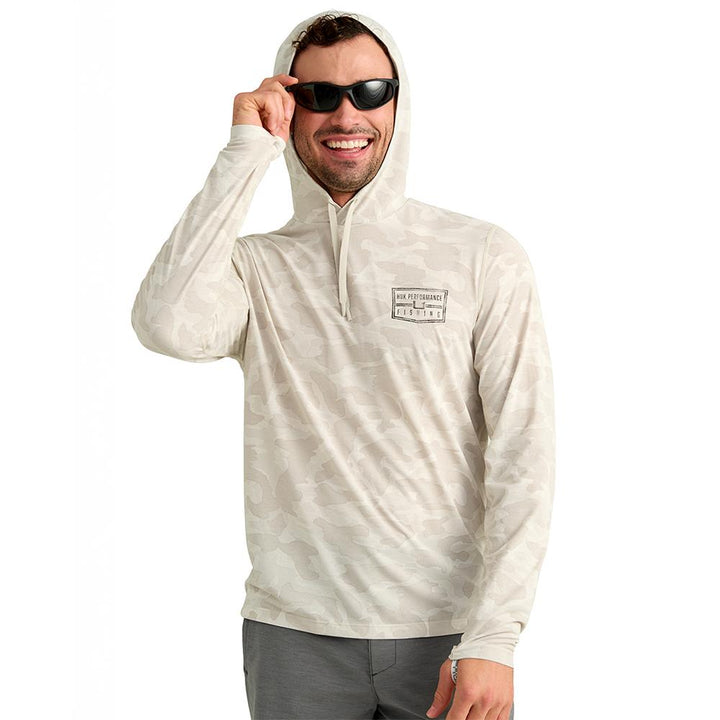 Chattanooga Huk Drift printed hoodie in Silver Birch, lightweight long sleeve pullover sweatshirt, size S, with a casual design.