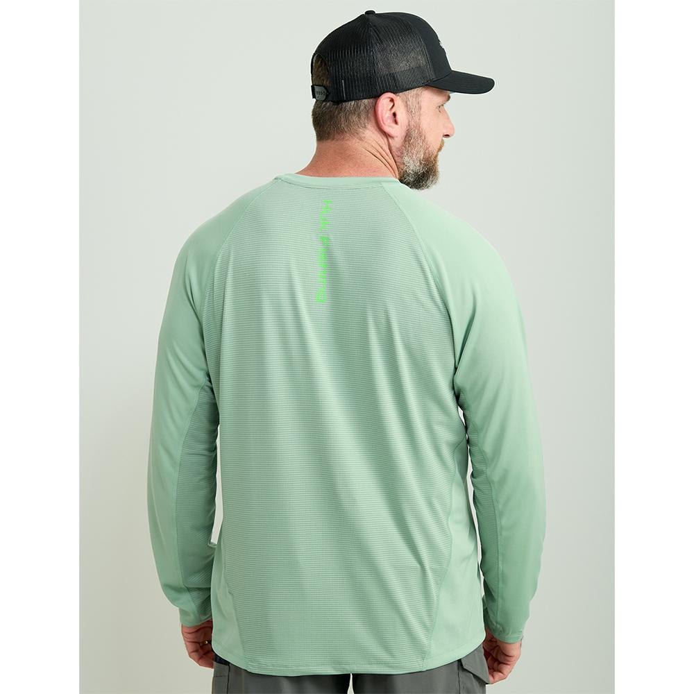 Chattanooga HUK ICON LS CREW long sleeve shirt in fog green, featuring a crew neck and lightweight fabric.