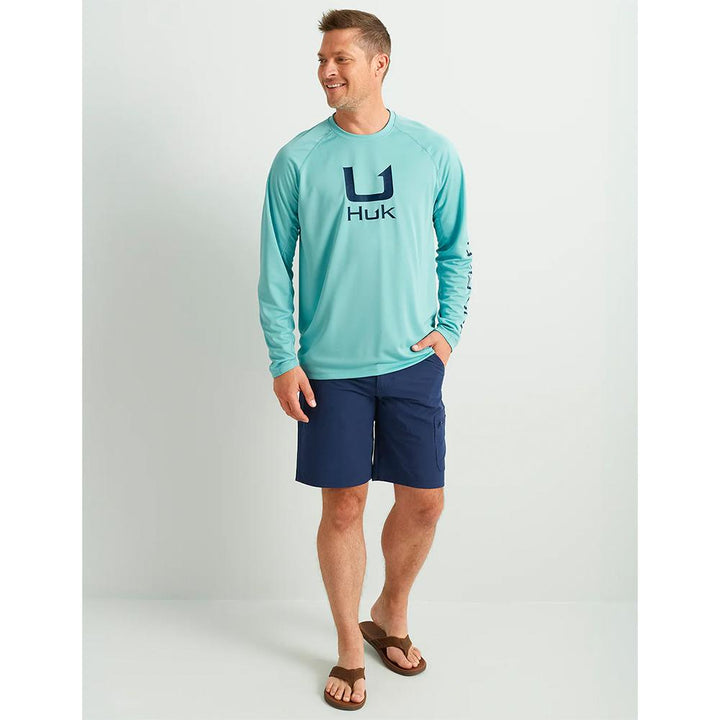 Chattanooga HUK ICON LS Crew long sleeve shirt in marine blue, XXL size, featuring a comfortable fit and casual style.