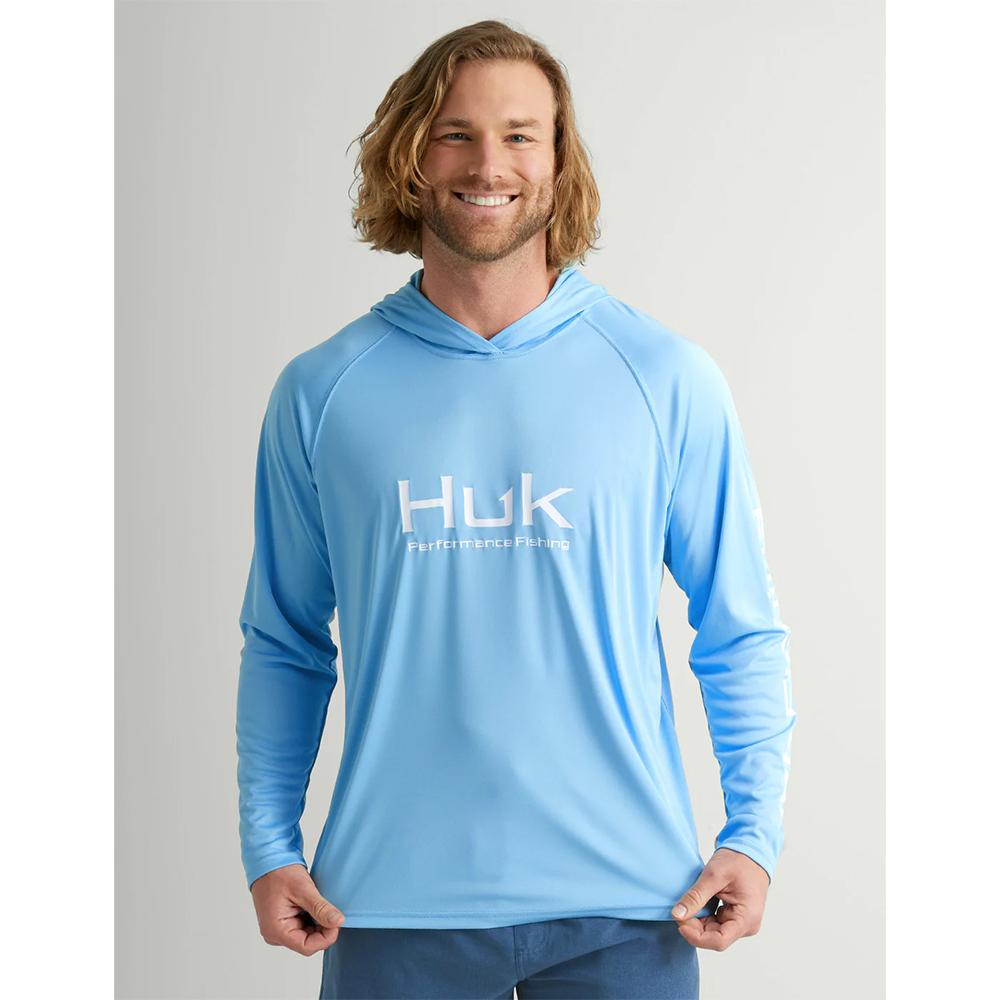 Chattanooga Huk Pursuit Hoodie long sleeve shirt in Marolina Blue, XL size, featuring a comfortable fit and casual style.