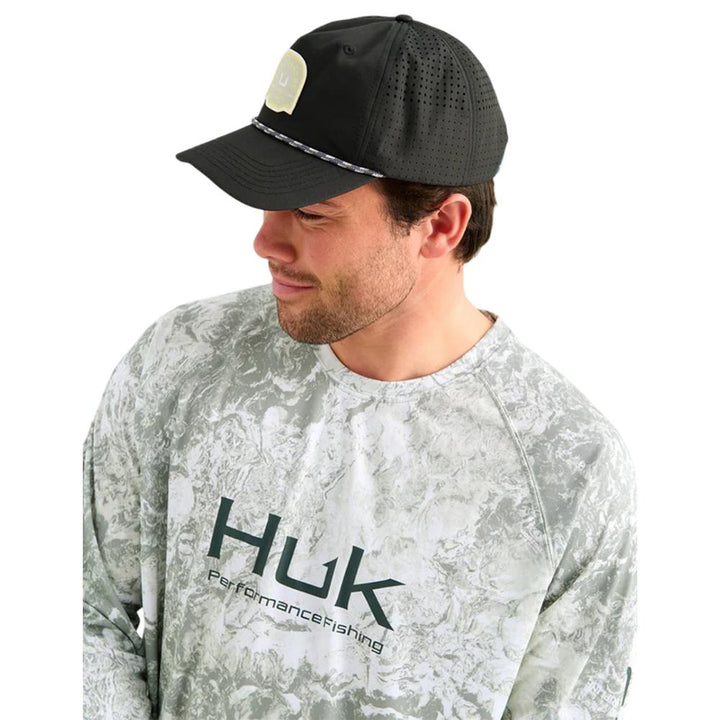 Chattanooga HUK Pursuit Mossy Oak printed long sleeve crew shirt in Seagrass color, lightweight and designed for outdoor wear.