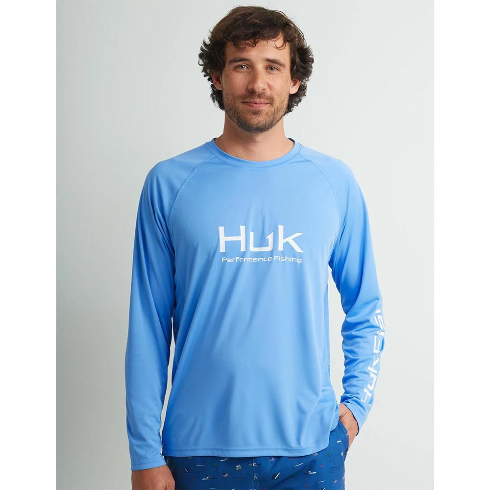Chattanooga Huk Vented Pursuit Long Sleeve Shirt in Marolina Blue, breathable and quick-drying for outdoor activities.