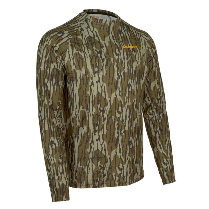 Chattanooga Muddy Base Layer Crew Long Sleeve Shirt in Mossy Oak Bottomland, 3XL size, camouflage hunting apparel.