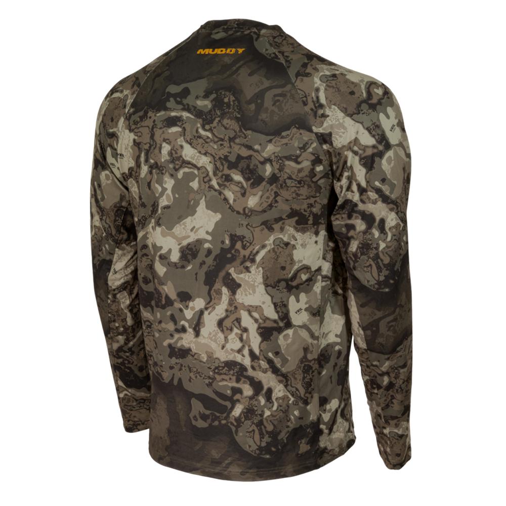 Chattanooga Muddy Outdoors base layer crew long sleeve shirt in Veil Canyon Grey, shown in size L, designed for outdoor activities.