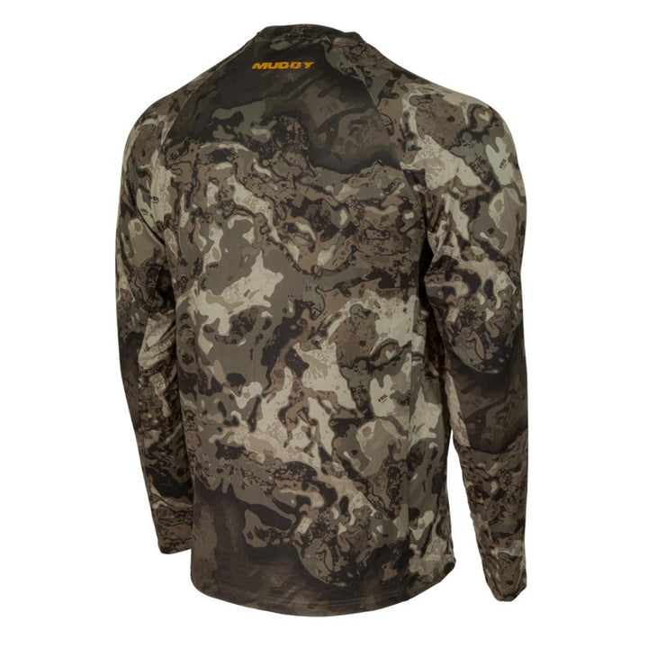 Chattanooga Muddy Outdoors base layer crew long sleeve shirt in Veil Canyon Grey, shown in size L, designed for outdoor activities.