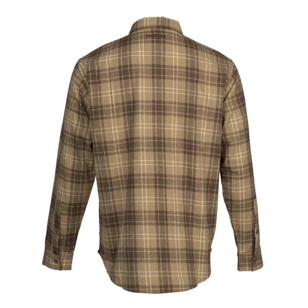 Chattanooga Browning SHT Upland Flannel Tan S long sleeve shirt with plaid pattern, button-up front, and classic collar.
