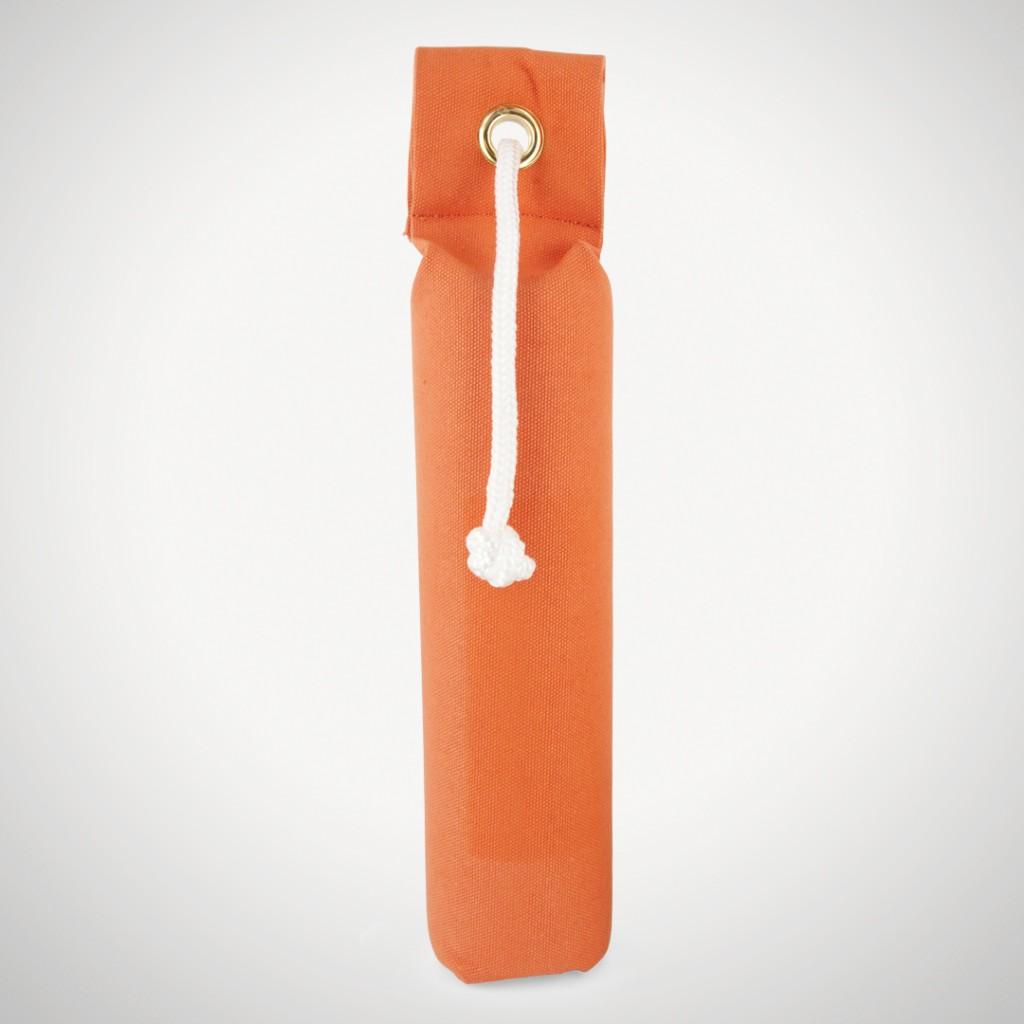 Orange canvas dog training dummy by SportDOG brand for retrieving and training dogs, designed for effective fetch practice.