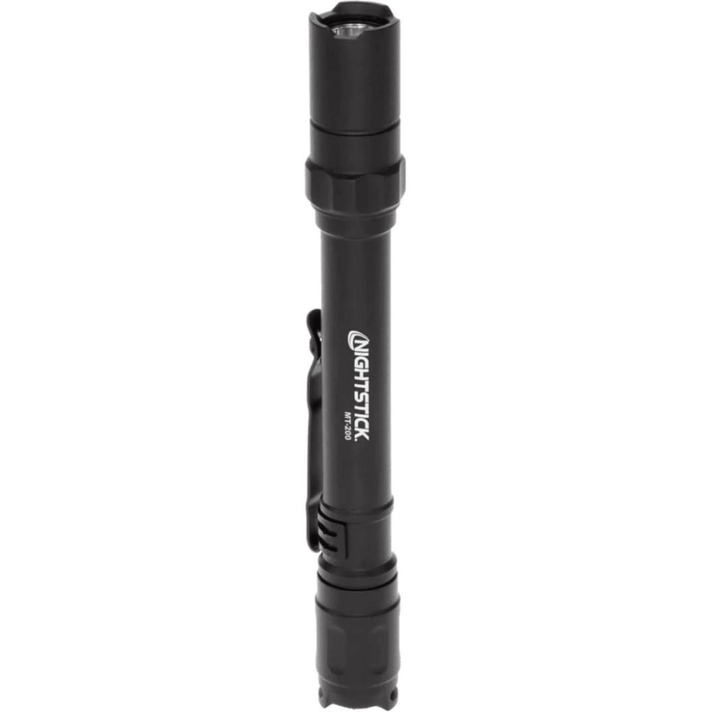 Black Nightstick Mini-Tac Pro flashlight with 135 lumens, compact design, and tactical features.