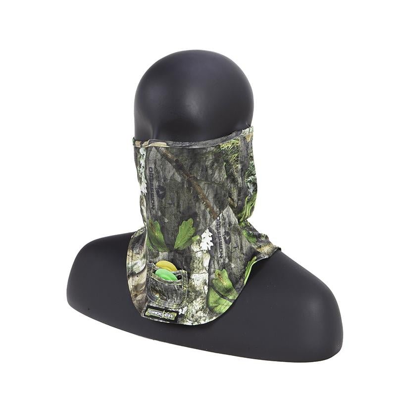 Chattanooga Allen Shocker Mossy Oak Obsession breathable adjustable neck gaiter for outdoor wear, featuring camouflage pattern and flexible fit.