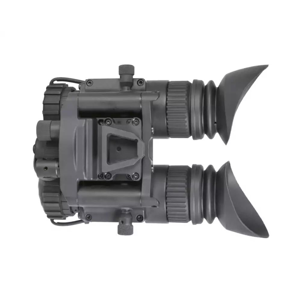 Chattanooga AGM NVG-40 NW1 dual tube night vision binoculars showing dual eyepieces and objective lenses in a dark setting