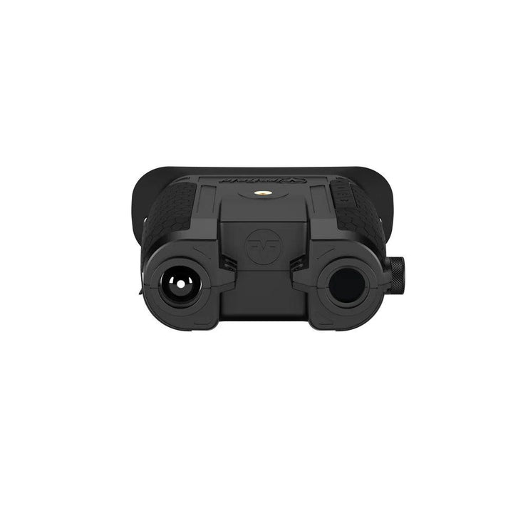 Chattanooga Hexcore digital night vision binoculars showing black and green device with lens and control buttons in a natural outdoor setting.