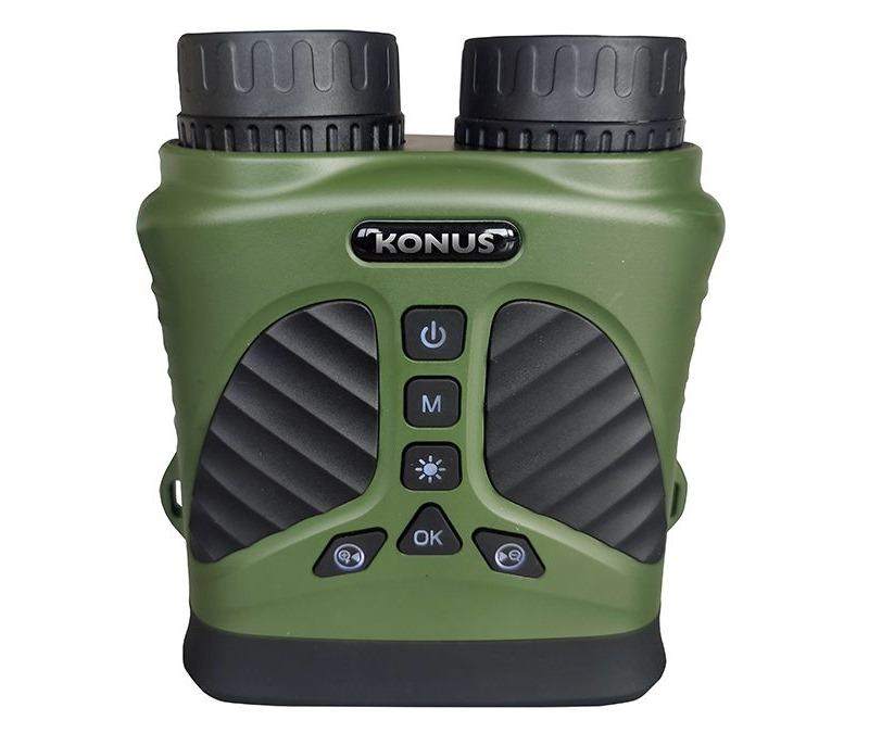 Chattanooga Konus Optics KonuSpy 17 1x-8x digital night vision binoculars showing adjustable zoom and infrared sensor in a compact design.