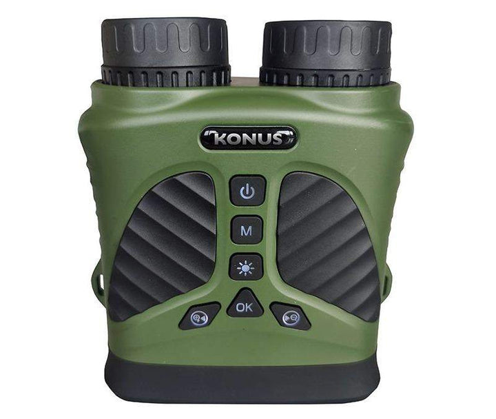 Chattanooga Konus Optics KonuSpy 17 1x-8x digital night vision binoculars showing adjustable zoom and infrared sensor in a compact design.
