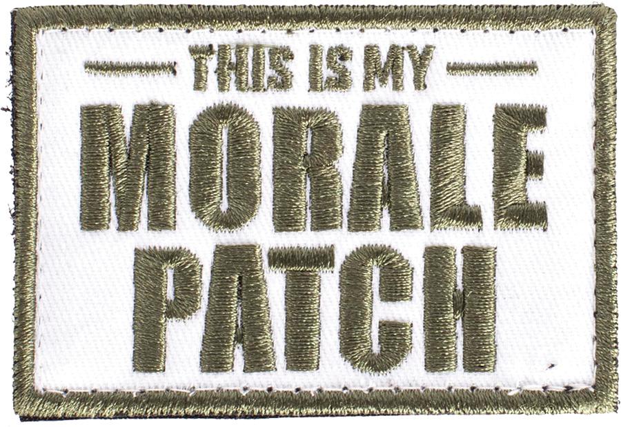 Chattanooga GSM "This Is My Morale" patch with adhesive on a pack or bag, featuring bold text and a colorful design.