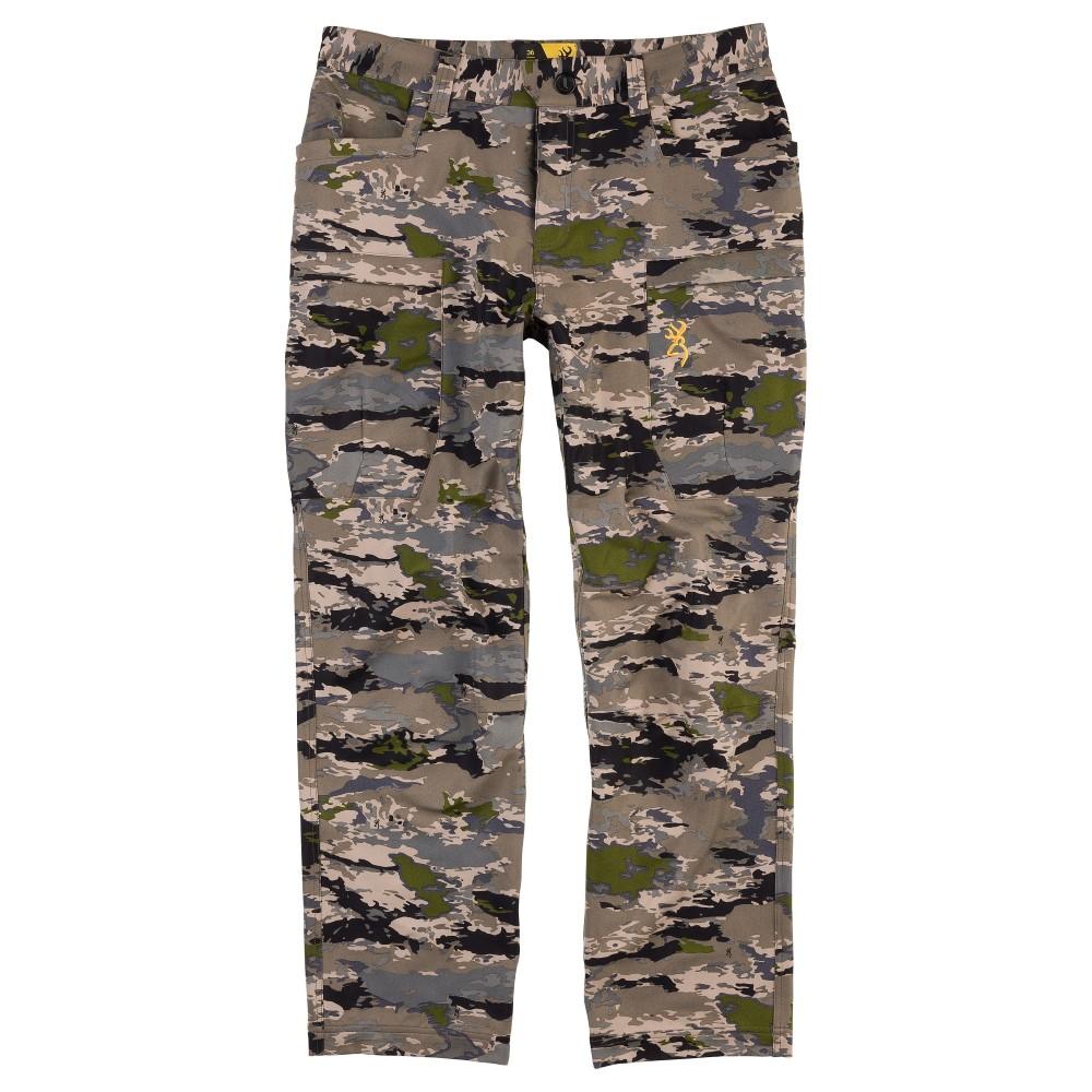 Chattanooga Browning Pahvant Pro Soft Shell Pants in Ovix Camo, wind and water resistant, size 34, outdoor hunting or hiking pants