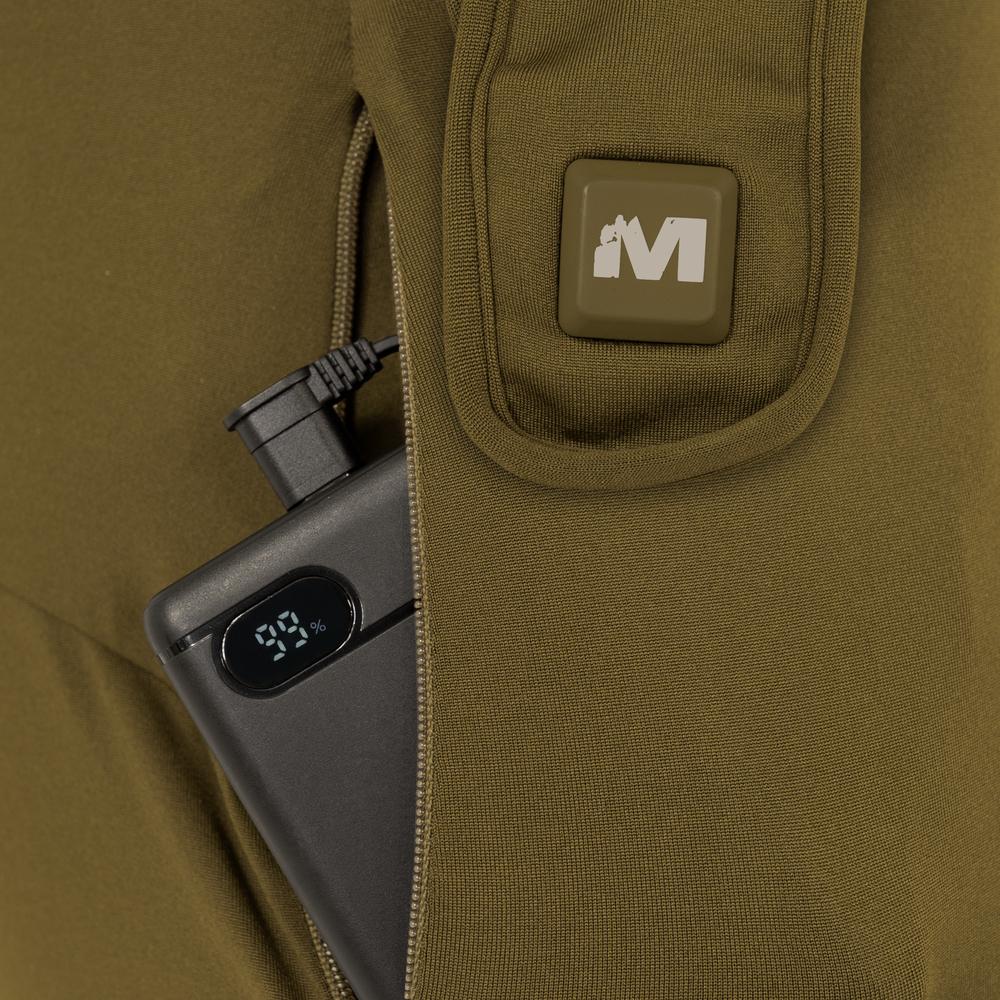 Chattanooga Muddy Nucleus heated pants in brown clay, small size, adjustable, warm, comfortable layering for outdoor cold weather.