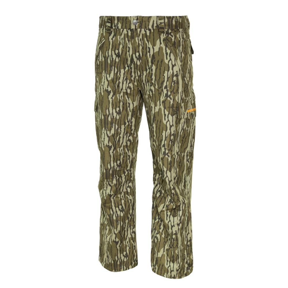 Chattanooga Muddy TRX lightweight rain pants in Mossy Oak Bottomland, large size, waterproof outdoor hunting or rain gear.