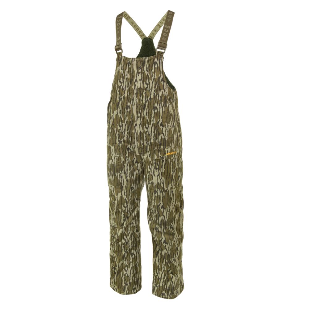 Chattanooga Muddy TRX Sherpa Fleece Waterproof Bib Overalls in Mossy Oak Bottomland, 3XL, with fleece lining and adjustable straps.