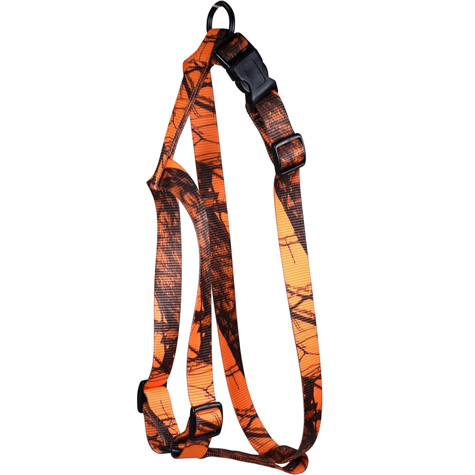 Chattanooga Omnipet Kwik Klip nylon pet harness in 5/8" Mossy Oak Blaze Orange Camo, 1 ply, adjustable for dogs.