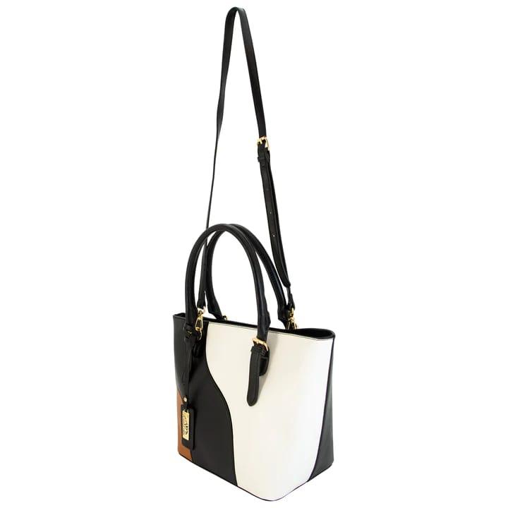 Black Chattanooga Cameleon Calico Esme purse with structured top handle and shoulder strap, medium size, stylish purse for women.