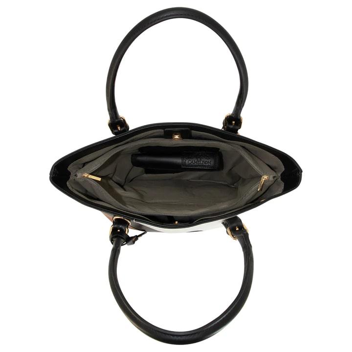 Chattanooga Cameleon Calico Esme purse, medium black structured top handle shoulder bag with sleek design and elegant finish.