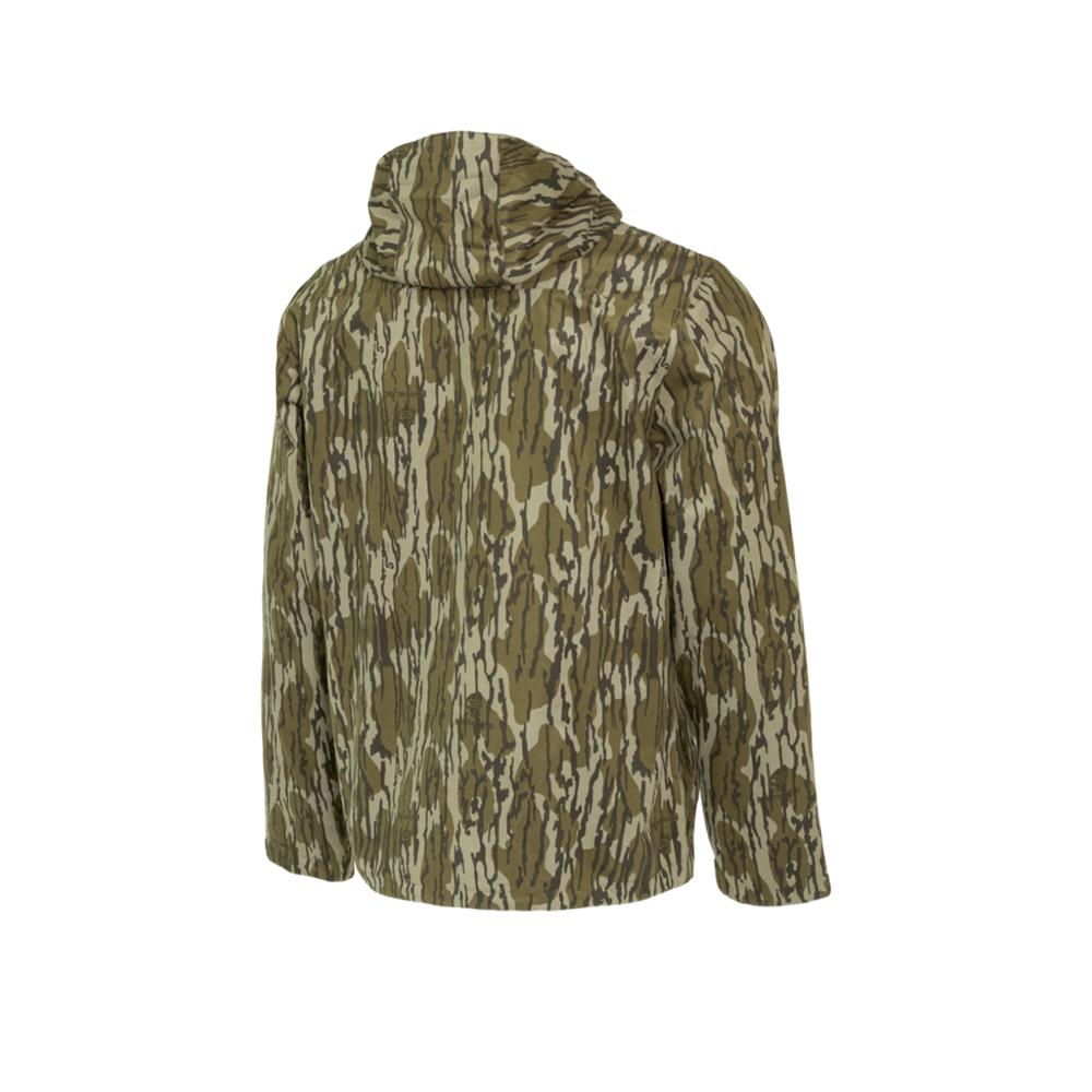 Chattanooga Muddy TRX lightweight rain jacket in Mossy Oak Bottomland camouflage, breathable waterproof outerwear in XL size.