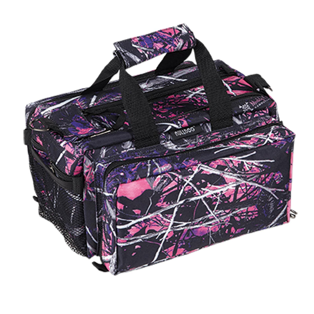 Chattanooga Deluxe Muddy Girl Camo Range Bag with nylon material, adjustable strap, 13x7x7 inches, designed for firearm storage.