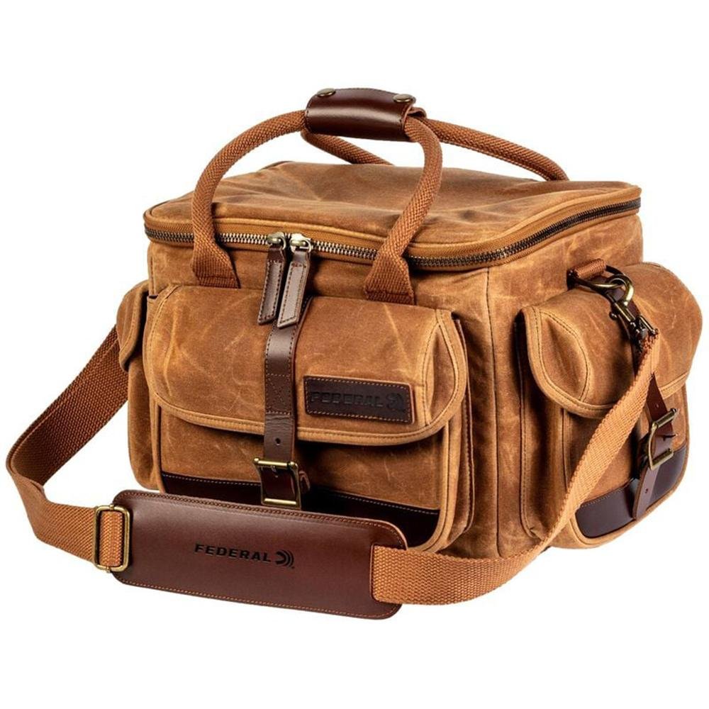 Chattanooga Federal Premium Gear Bag in tan, durable compact range bag for outdoor travel and storage of shooting accessories.