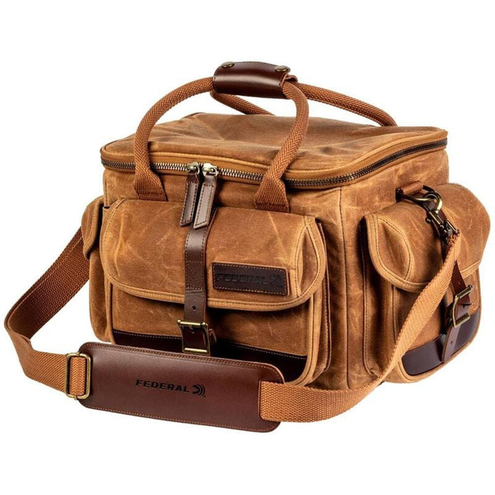 Chattanooga Federal Premium Gear Bag in tan, durable compact range bag for outdoor travel and storage of shooting accessories.