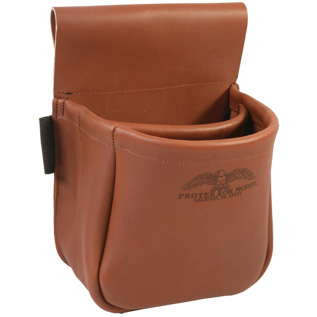 Chattanooga Protektor Model brown leather range bag for trap and skeet accessories, 7.5x8 inches, durable and stylish for shooting sports.