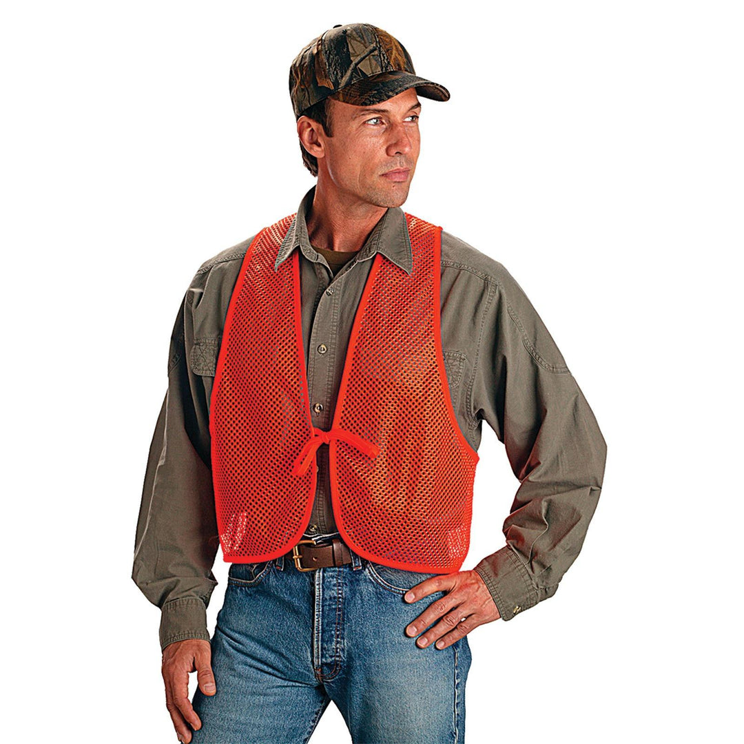 Chattanooga Allen Blaze Orange safety shooting vest, lightweight polyester mesh, one size, comfortable for outdoor activities.