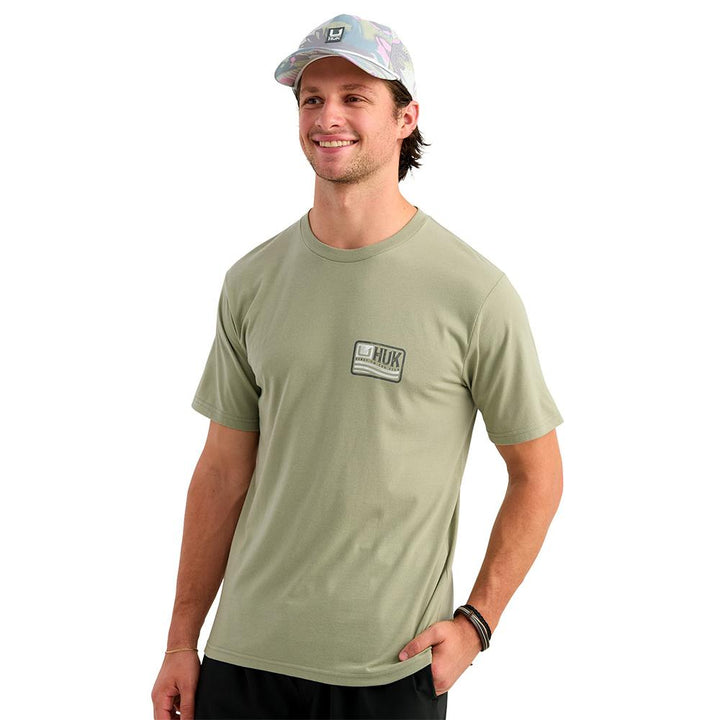 Chattanooga HUK Born Wave short sleeve shirt in seagrass color, soft and comfortable casual tee, size M, displayed flat.