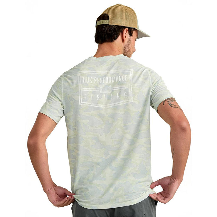 Chattanooga Huk Drift Performance short sleeve shirt in Pale Algae Camo, medium size, lightweight with a casual fit and camouflage pattern.