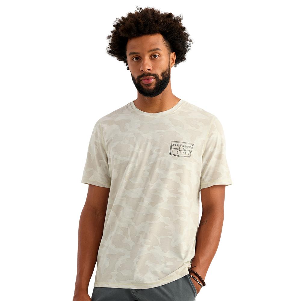 Chattanooga Huk Drift printed short sleeve crew shirt in lightweight Silver Birch performance fabric, size XL, casual summer style