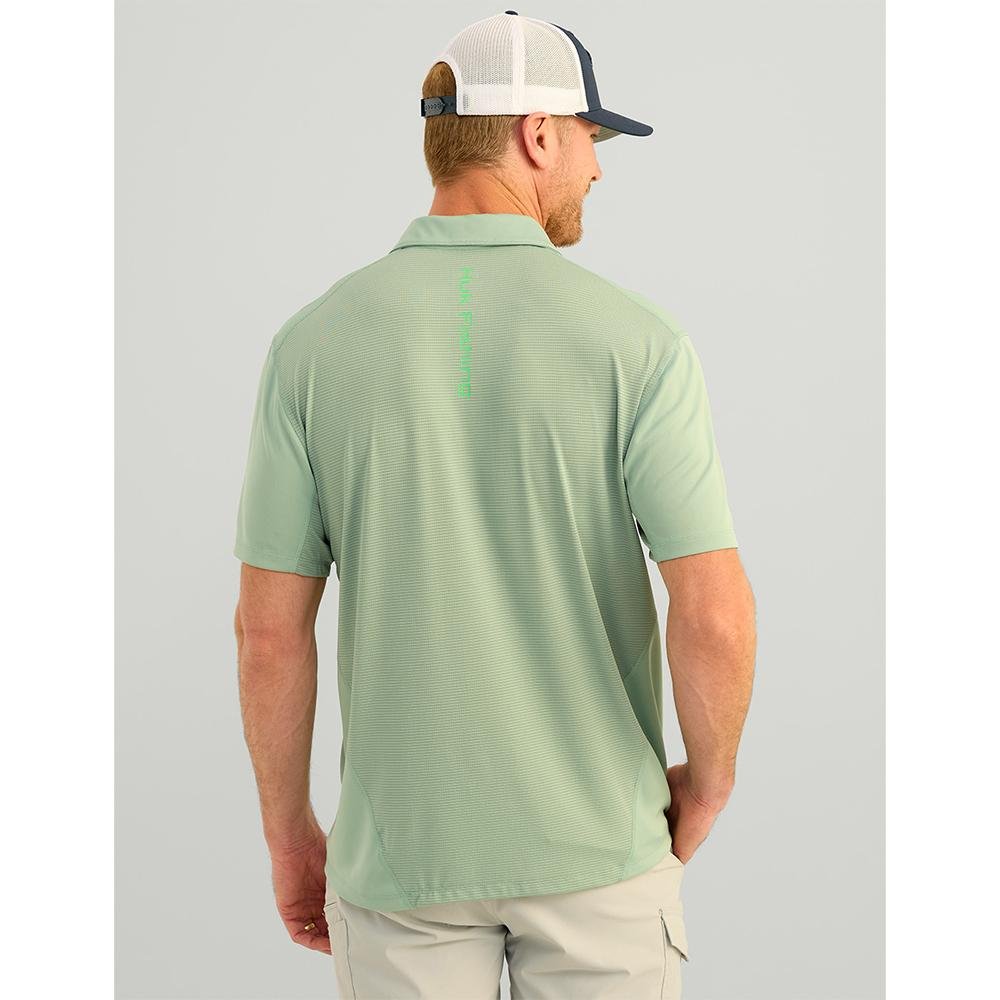 Chattanooga HUK ICON Polo short sleeve shirt in fog green, casual men's clothing, lightweight and comfortable for outdoor activities.