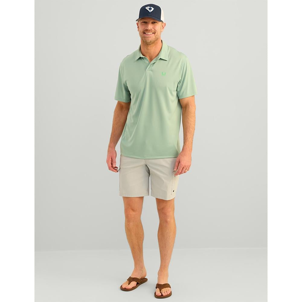 Chattanooga HUK ICON Polo shirt in fog green, short sleeve, classic fit, lightweight fabric, casual men&