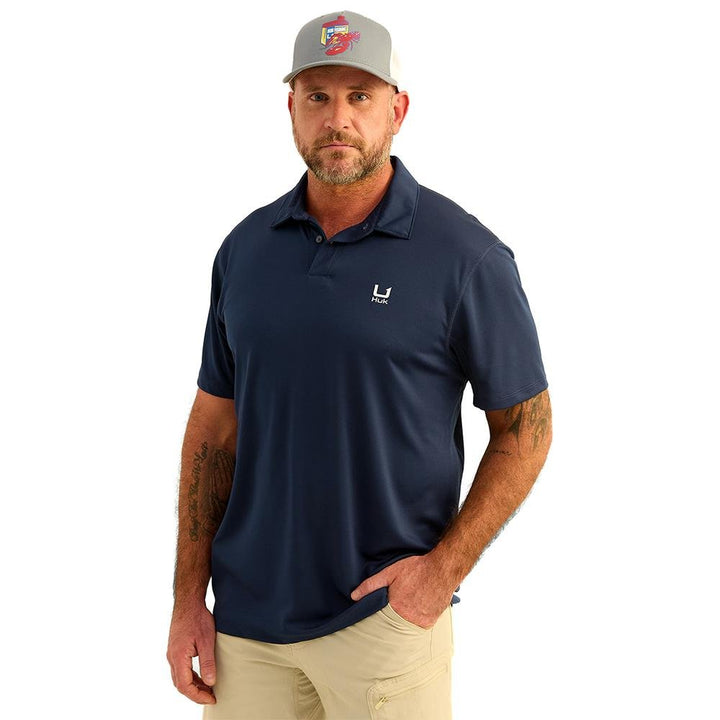 Chattanooga HUK Icon Polo Naval Academy short sleeve shirt in navy with logo, casual men&