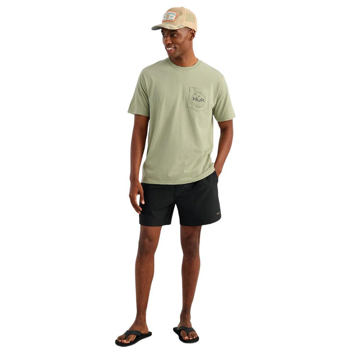 Chattanooga Huk Marlin Circle short sleeve pocket shirt in seagrass cotton blend, size XL, with a classic collar and chest pocket.