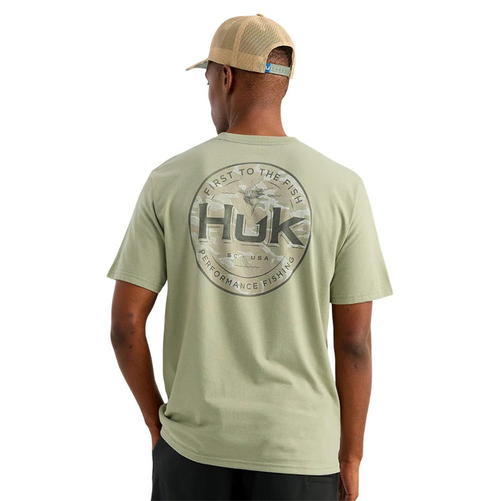 Chattanooga Huk Marlin Circle short sleeve pocket shirt in seagrass cotton blend, size XXL, with front pocket and casual style.