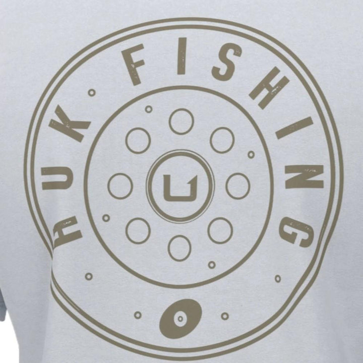 Chattanooga Huk Reel On short sleeve shirt in white, small cotton blend with UPF 50 and crew neck, casual summer men&