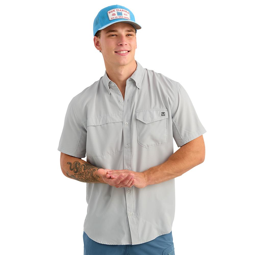 Chattanooga HUK Tidepoint short sleeve shirt in seagull color, lightweight casual top, size XXL, with a relaxed fit and breathable fabric.