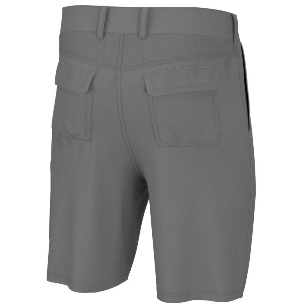 Chattanooga Huk men's 10.5-inch quick-dry stretch fishing shorts in overcast grey, size S, designed for active outdoor wear.