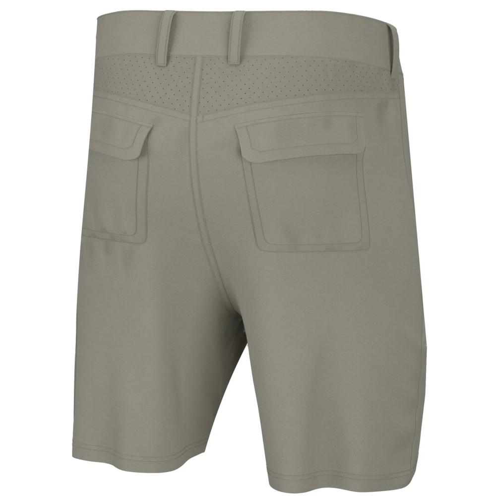 Chattanooga Huk Next Level 7-inch khaki shorts, lightweight quick-dry outdoor apparel, L size, shown on model.